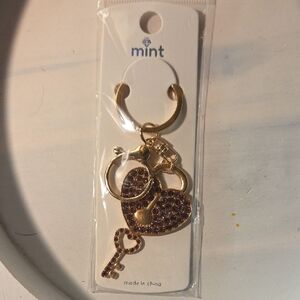 5 For 25 Mint Gold Heart & Key Crystal Keychain with Purple Stones